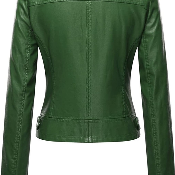 Women's Faux Leather Moto Biker Short Jacket - Picture 2 of 6